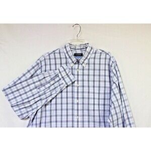 Chaps Mens Shirt 17 1/2-38 / 37 Button Front Blue White Plaid Long Sleeve Shirt